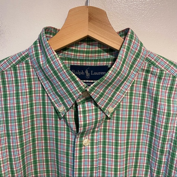 Ralph Lauren Men’s Classic Fit Long Sleeve Button Down Green Plaid Shirt L - XL - Picture 1 of 7